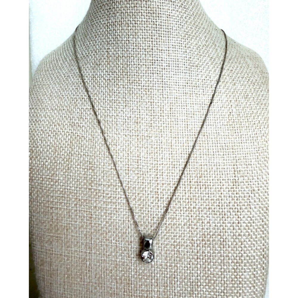 925 Sterling Silver Italy Box Chain with Crystal Rhinestone Silver Tone Pendant